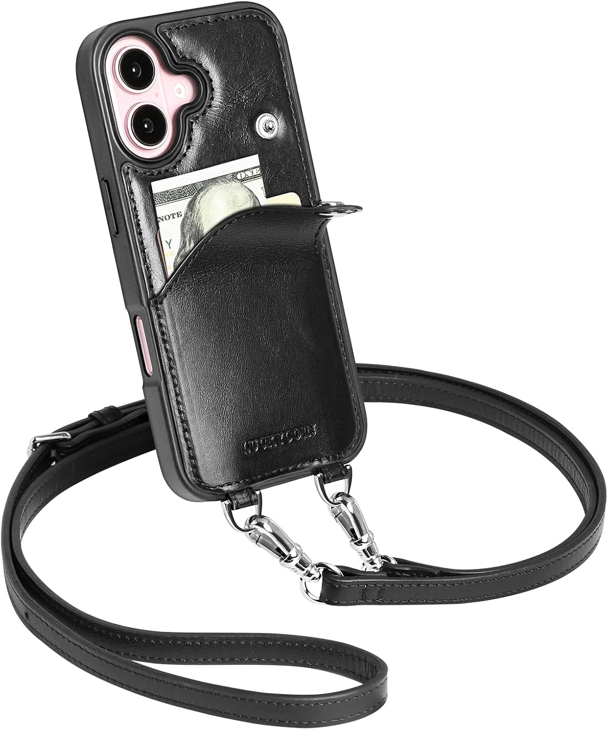 LUCKYCOIN Crossbody Wallet Phone Case for iPhone 16 - Black