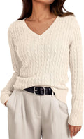 LILLUSORY Women's Cable Knit V Neck Lightweight Soft Pullover Sweaters