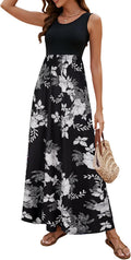 Boho Chevron Floral Maxi Dress - Flowing Scoop Neck Summer Dress