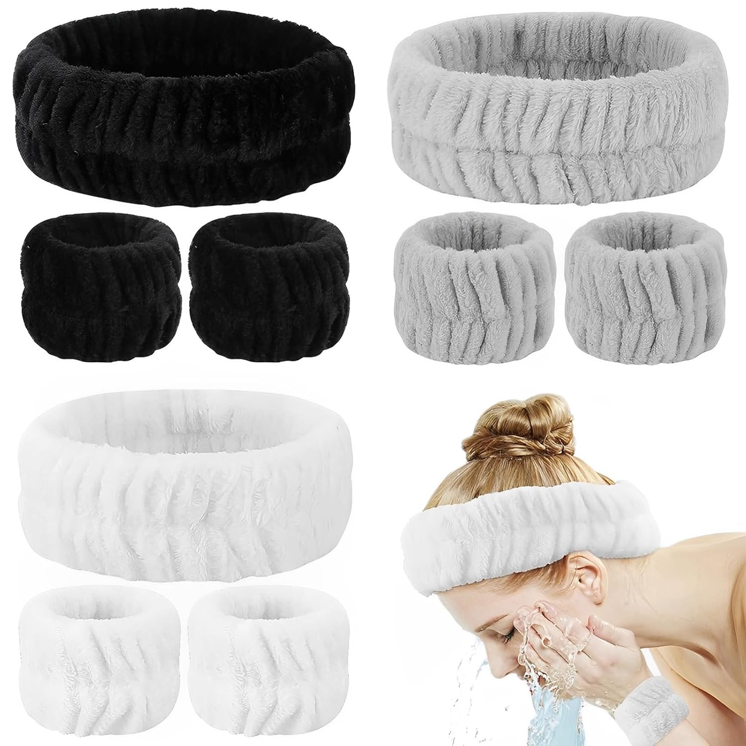 Spa Headband & Wristband Set - Soft Terry Cloth for Face Washing