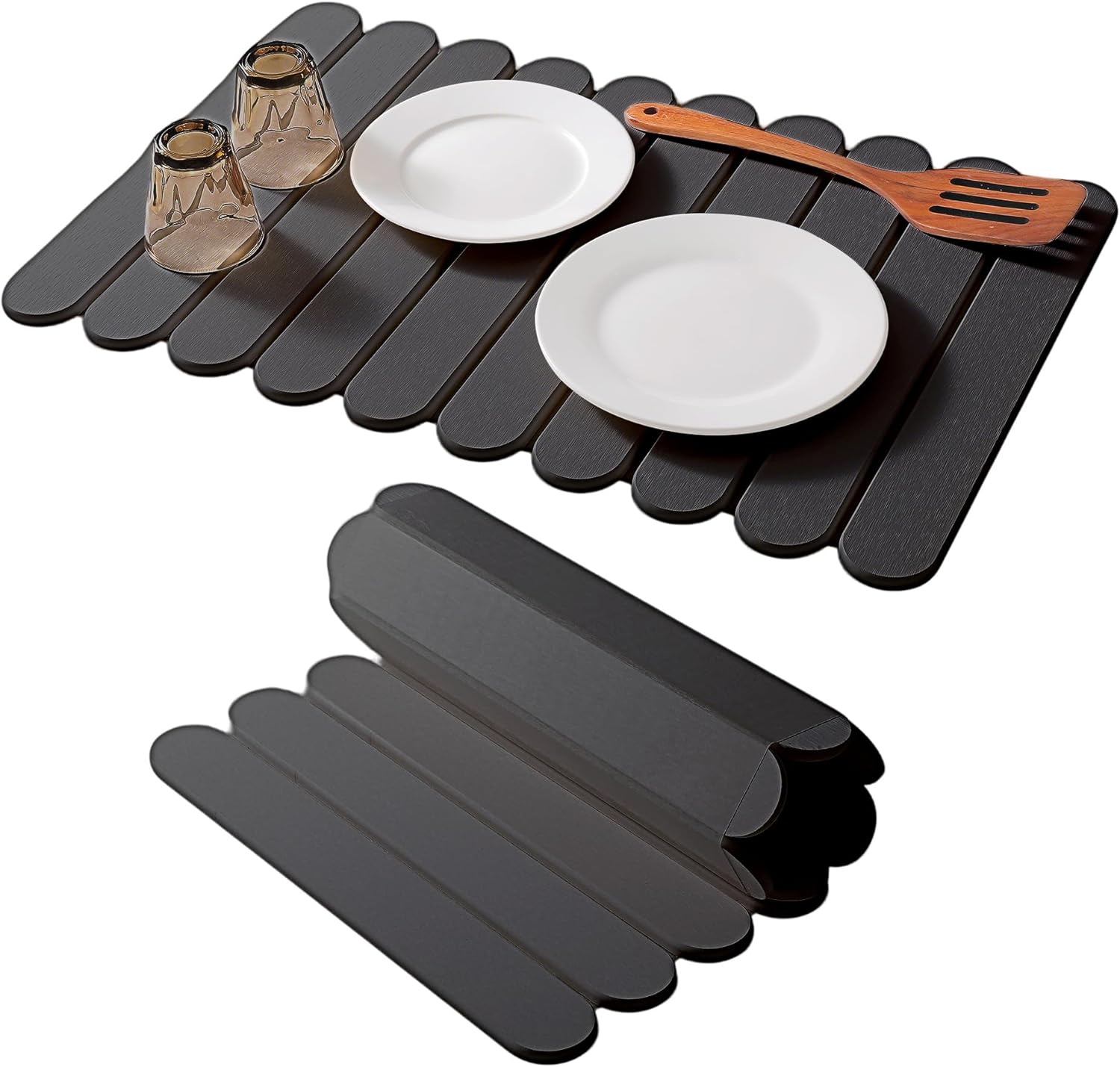 24in16in Grey Stone Dish Drying Mats for Quick Drying Kitchen