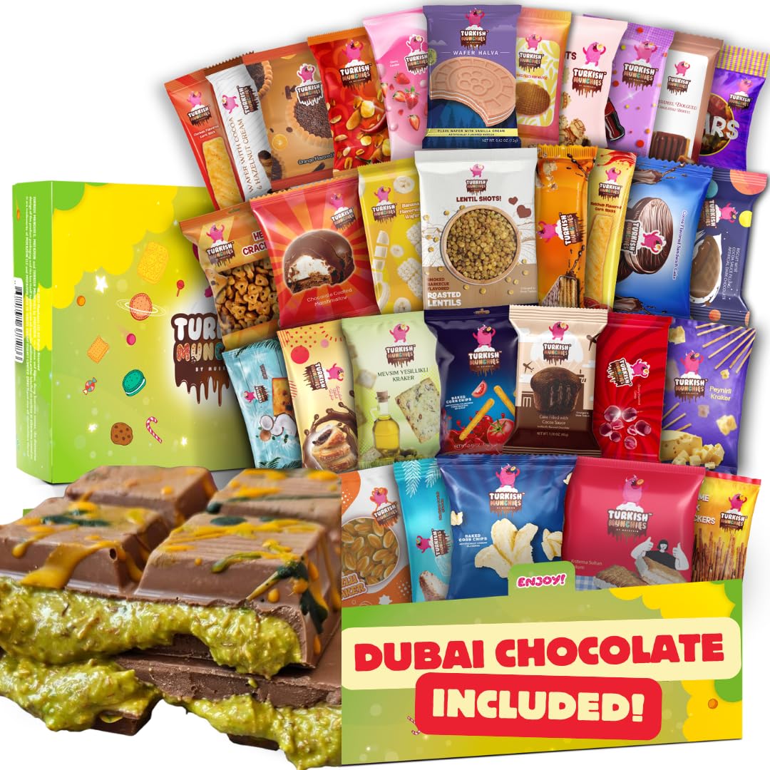 Dubai Chocolate Bar with Mega International Snack Box Treats