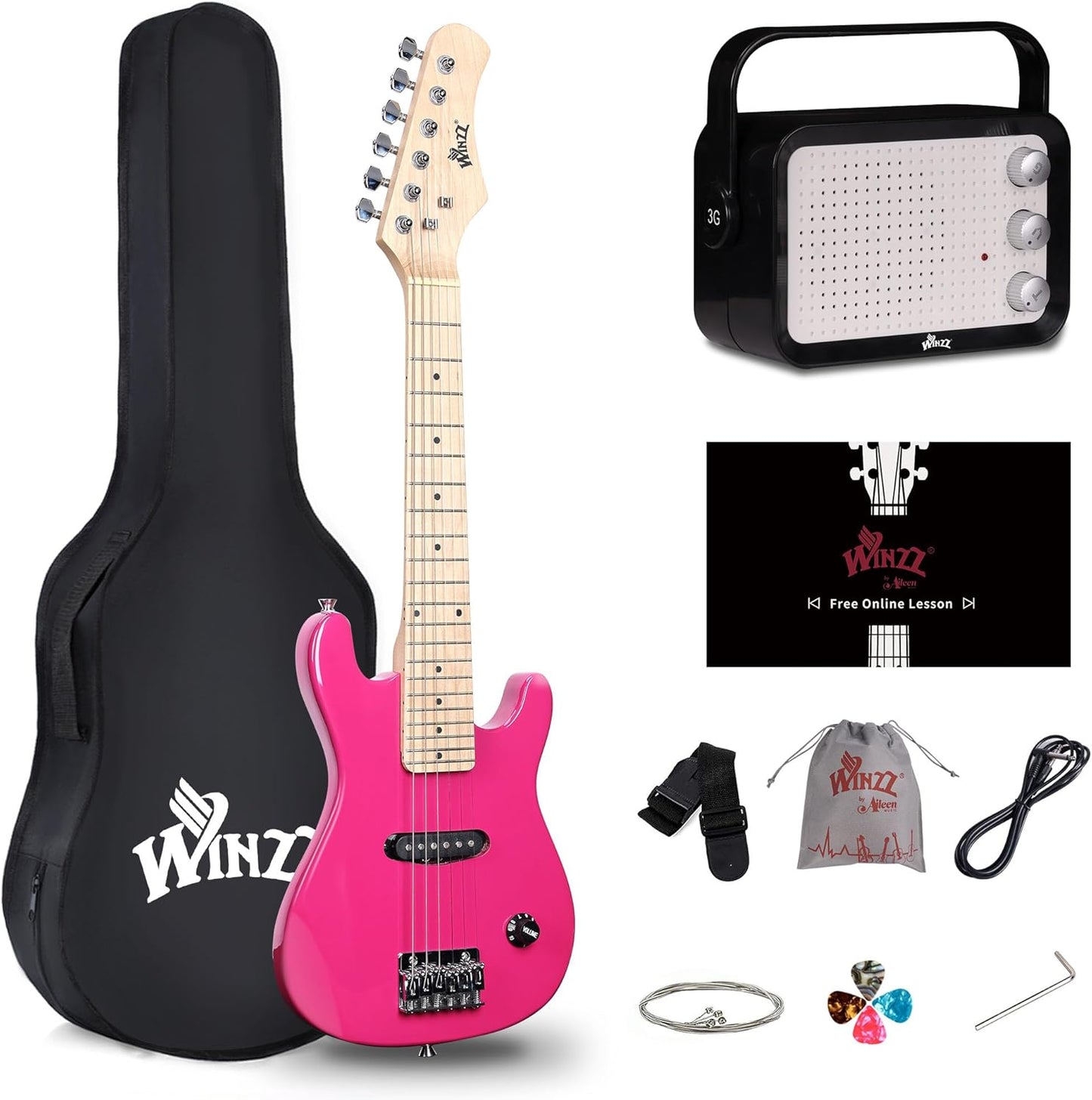 WINZZ 30'' Kids Electric Guitar Kit - Amp & Accessories Included!
