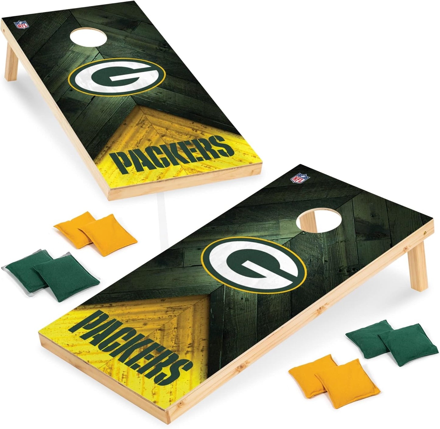 NFL Football Cornhole Set 2ft x 4ft Solid Wood for Fans