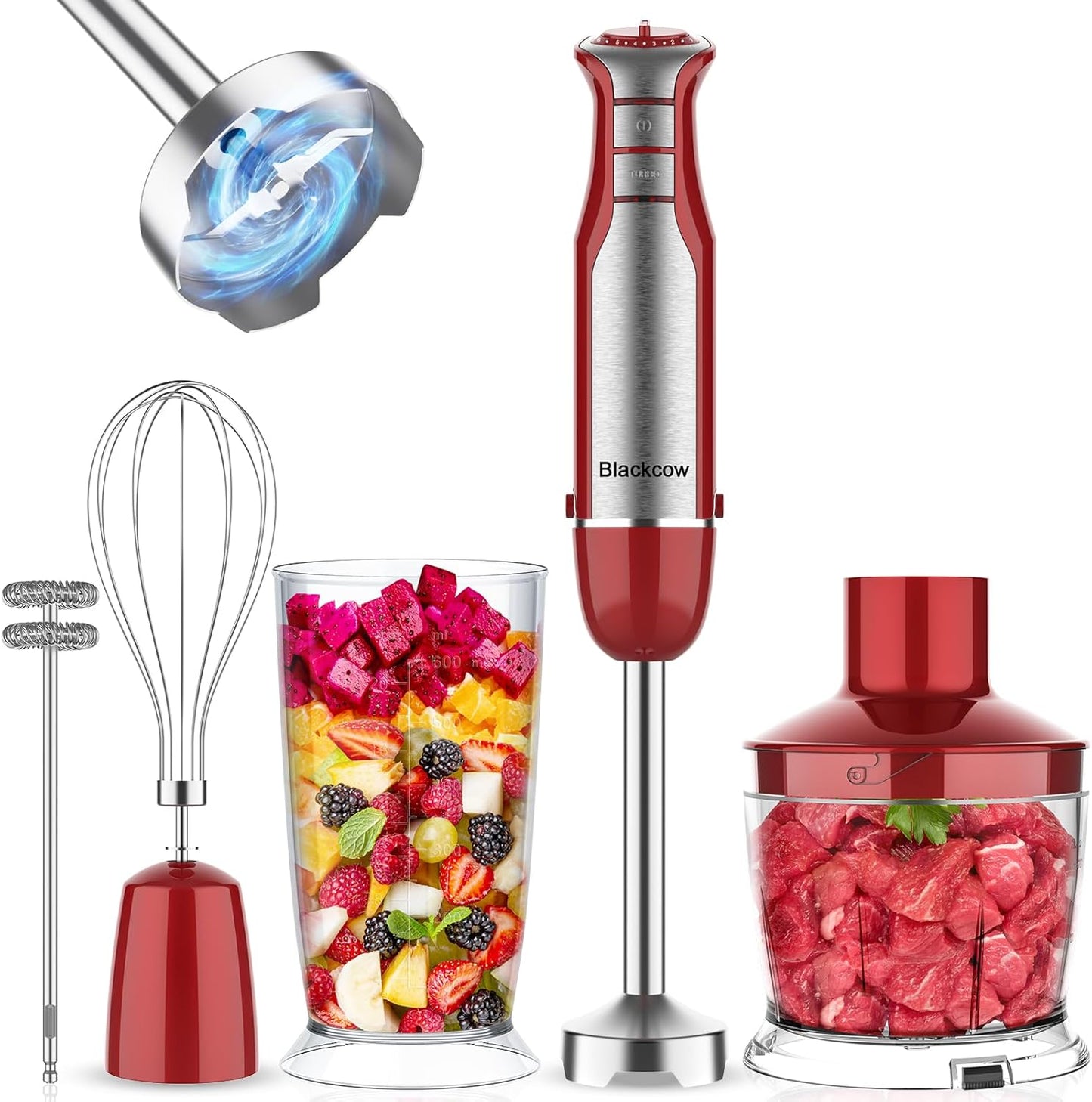 6-Speed Immersion Blender Set: BPA-Free Attachments - Blackcow
