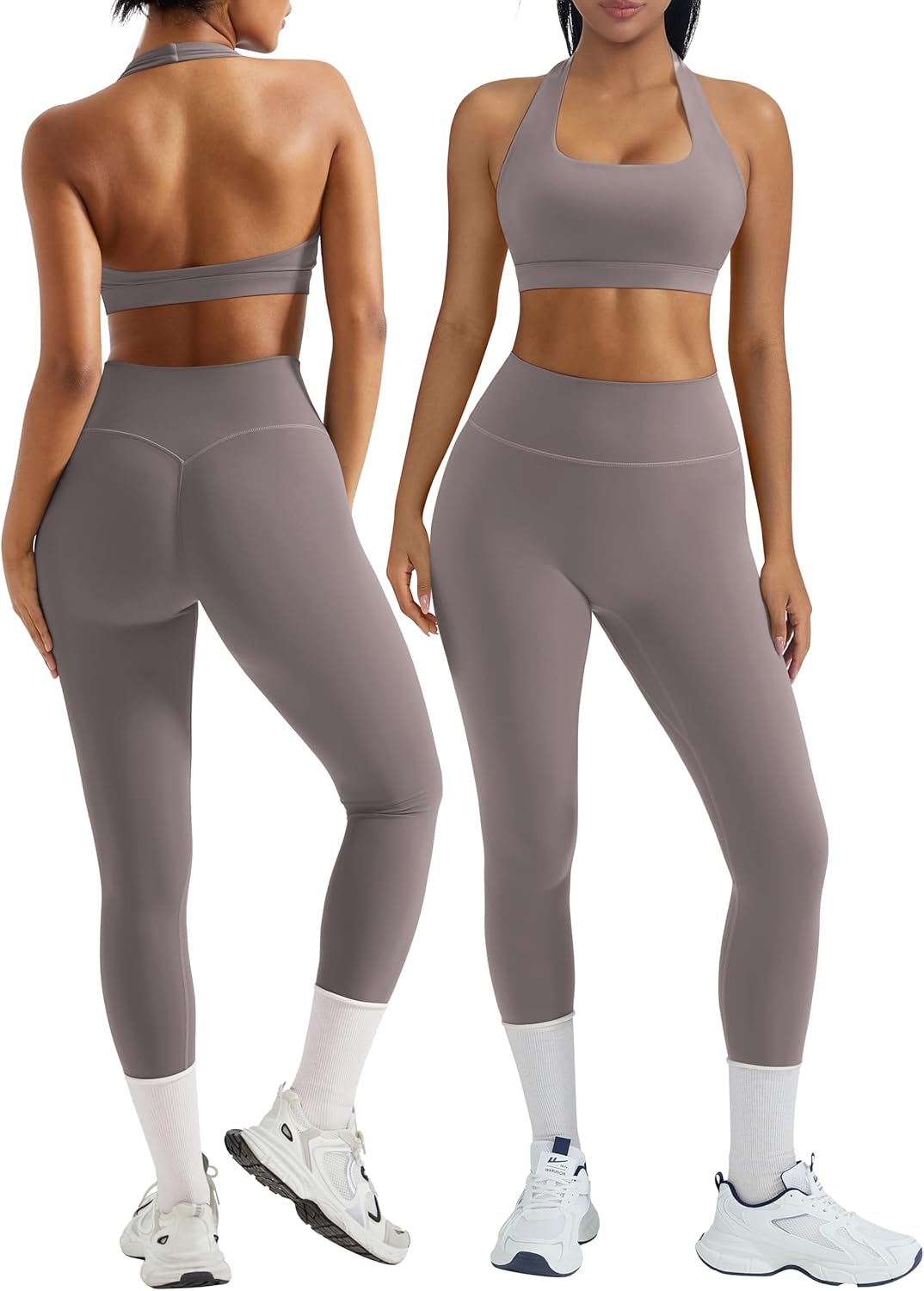 OMKAGI 2 Piece Workout Sets for Women with Halter Bras