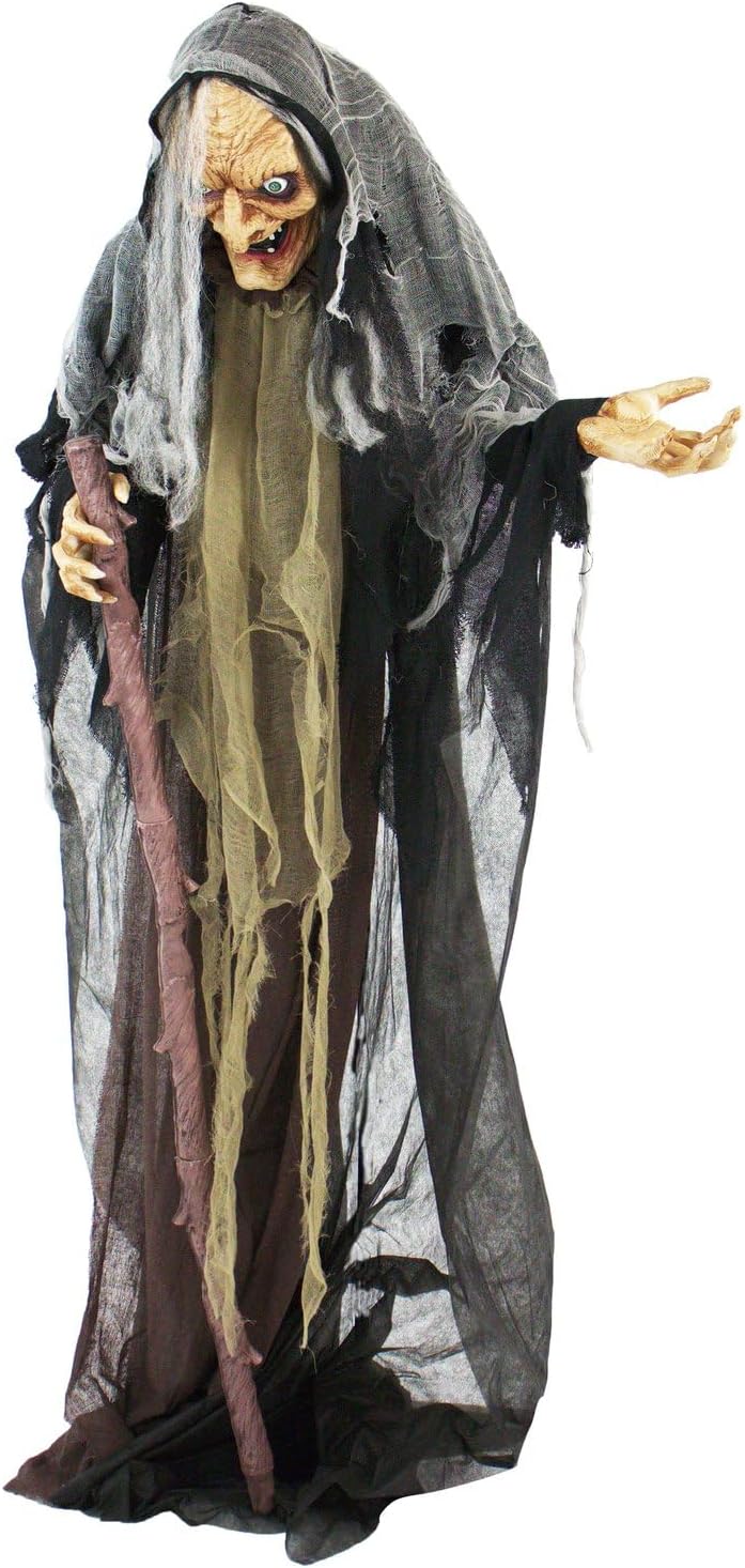 Haunted Hill Farm Life-Size Scary Poseable Talking Witch for Halloween