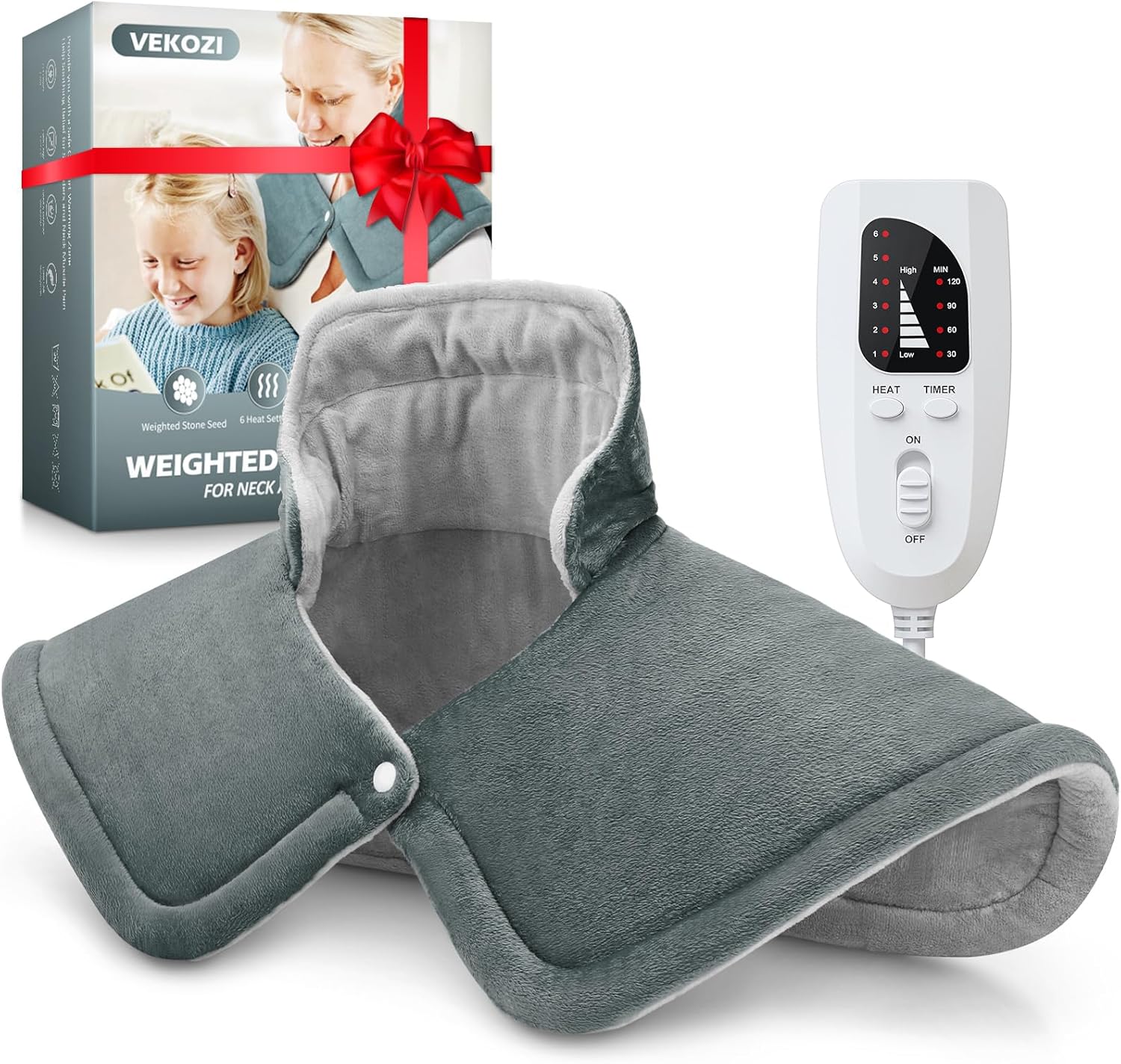 Weighted Heating Pad for Neck and Shoulders Relief 17x23 in Gray