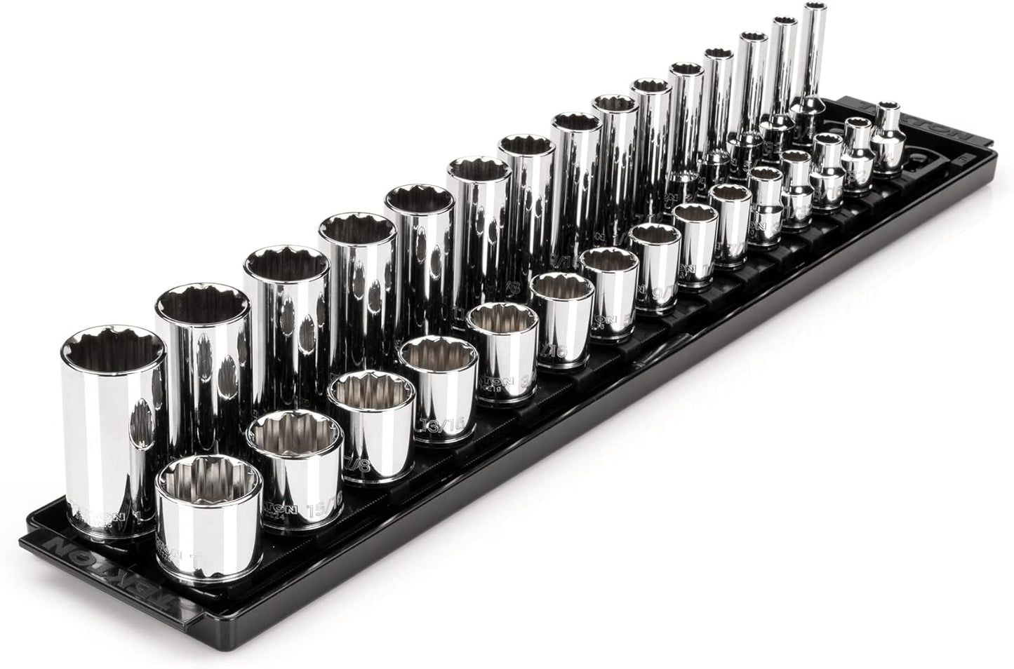 TEKTON 3/8 Inch Drive Socket Set with Rails and Tray, 30-Piece