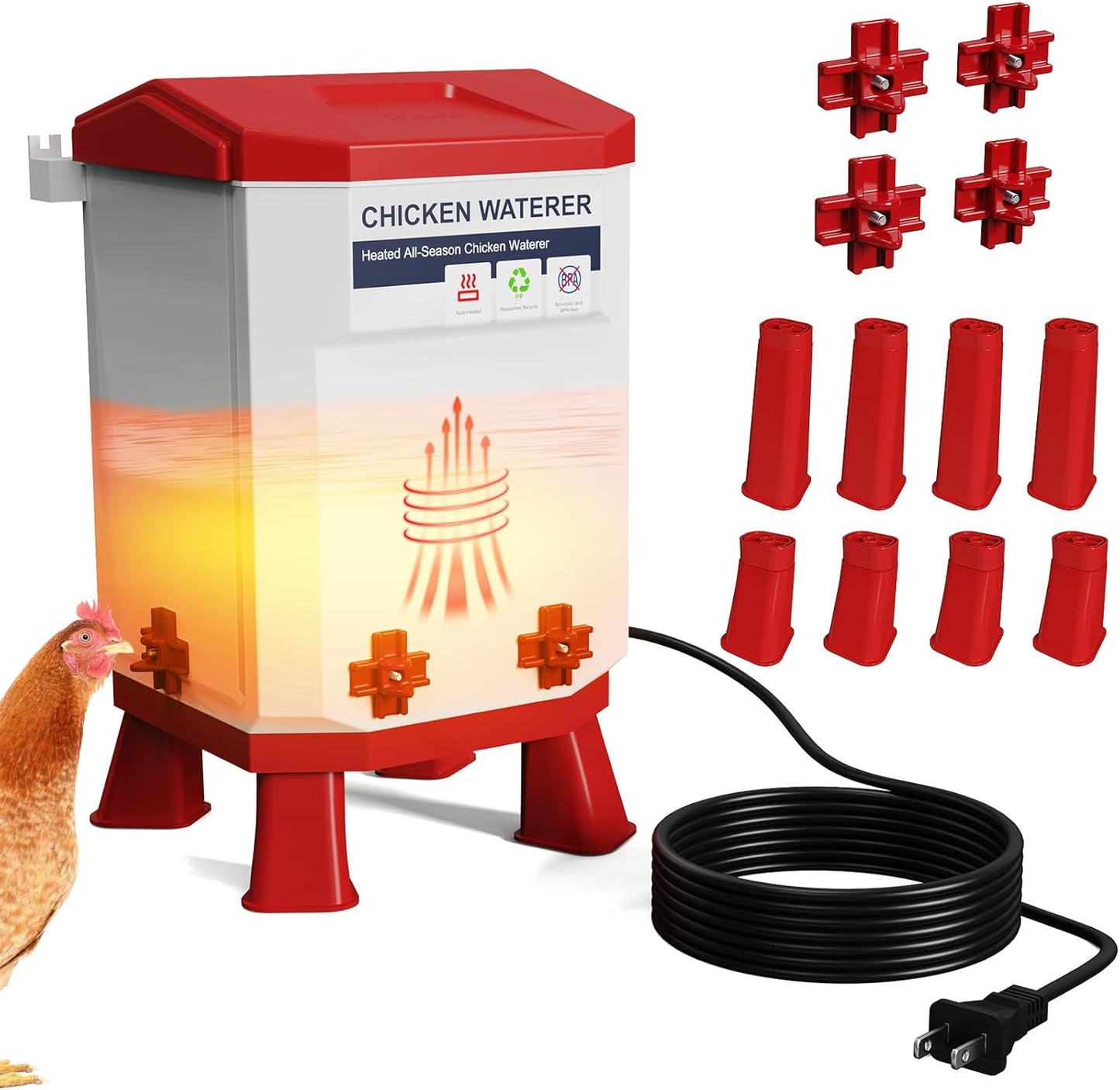 Heated Chicken Waterer 2 Gallon for Winter with Adjustable Height