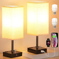 Fully Dimmable Nightstand Lamps Set of 2 - USB C+A Ports & AC Outlets