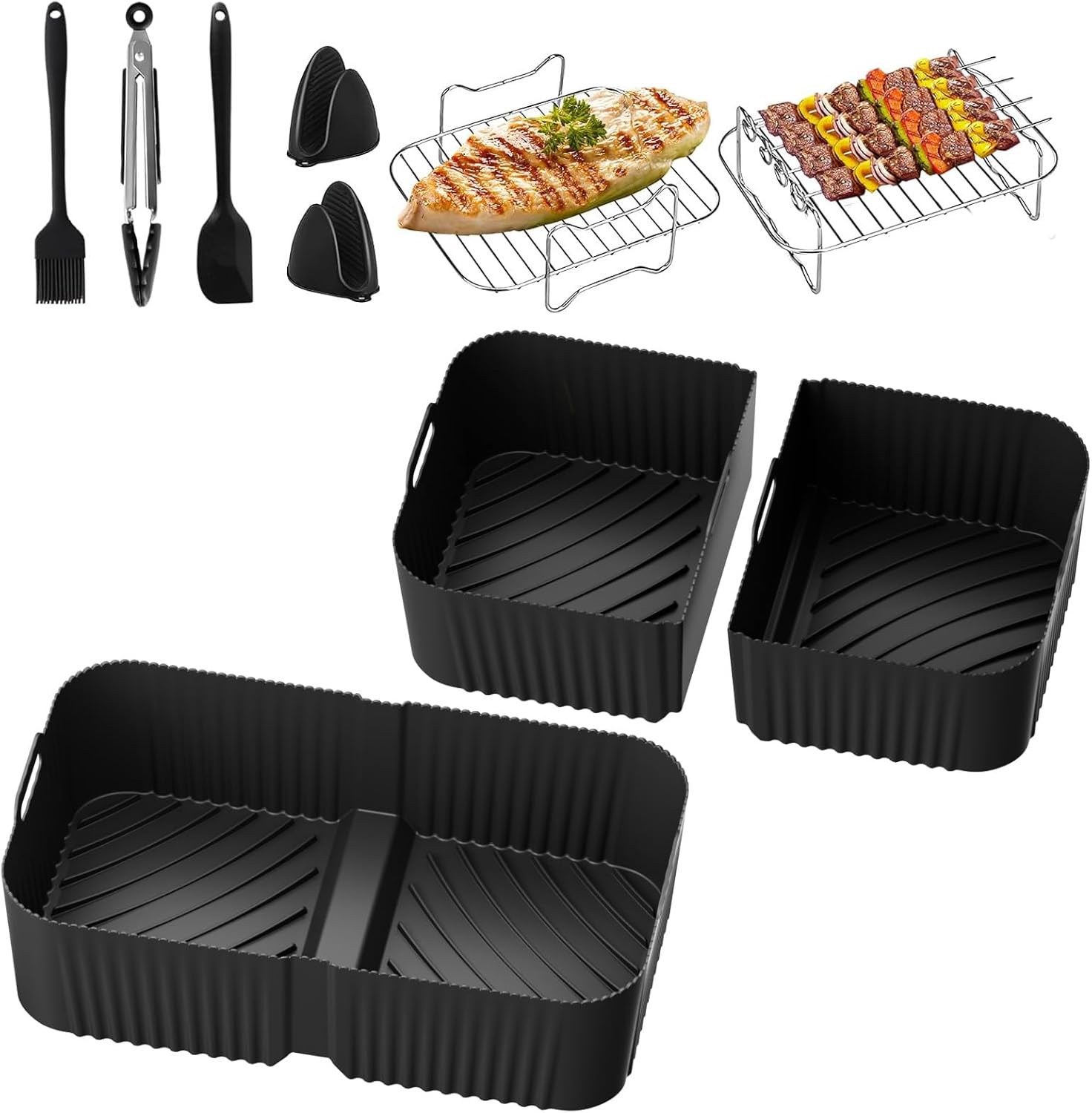 10-Piece Air Fryer Accessories Set - Non-Stick Silicone Liners | Luxital