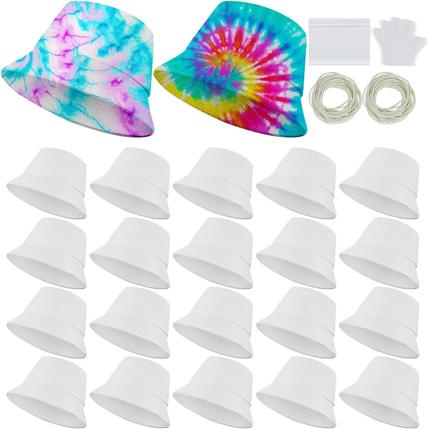 20 Pcs White Cotton Bucket Hat for Tie Dye DIY Crafting Fun
