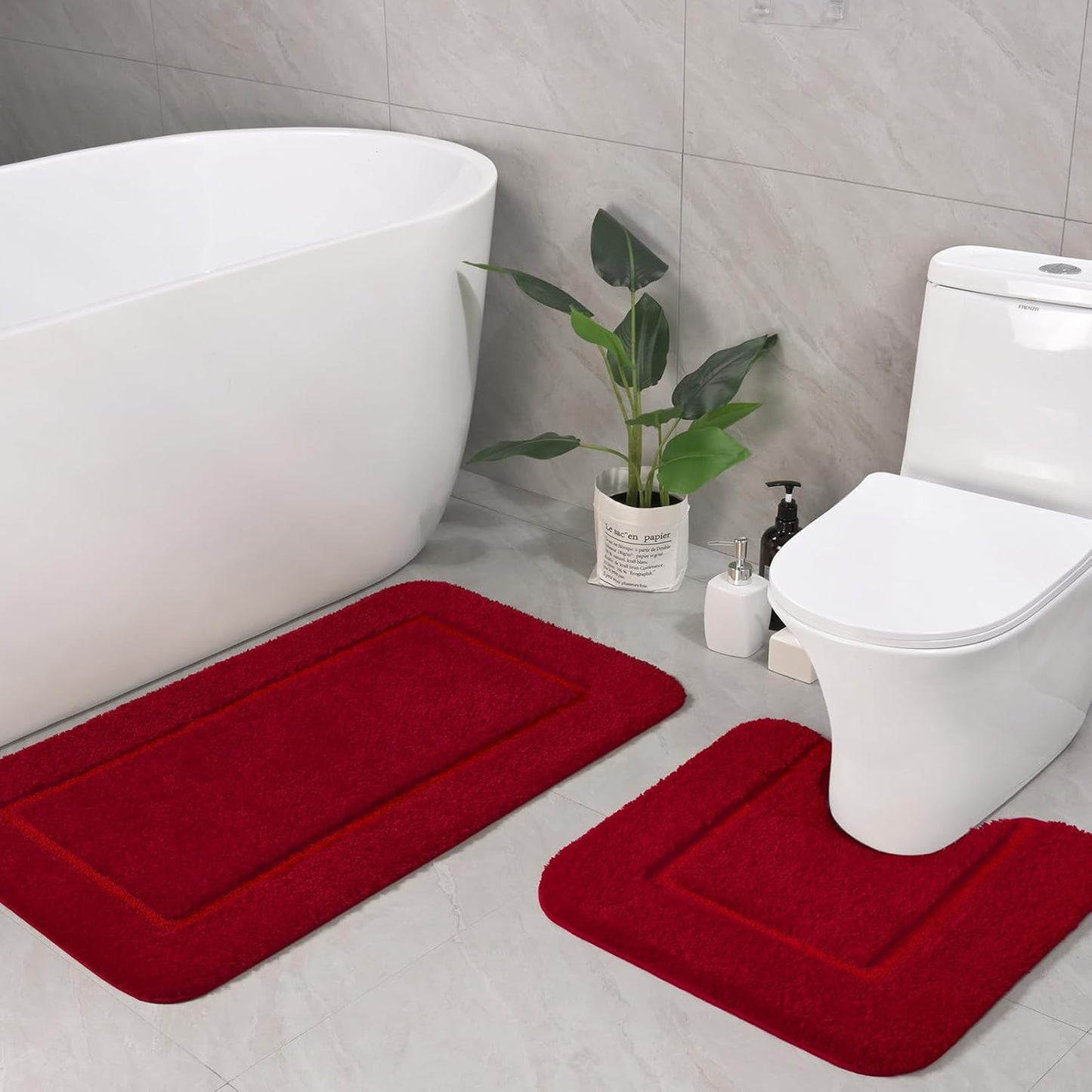 LOCHAS Bathroom Rug Set Red - Soft and Absorbent 2 Piece
