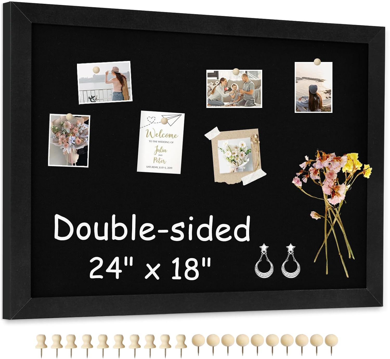 Double-Sided Black Cork Board for Home Office School Use