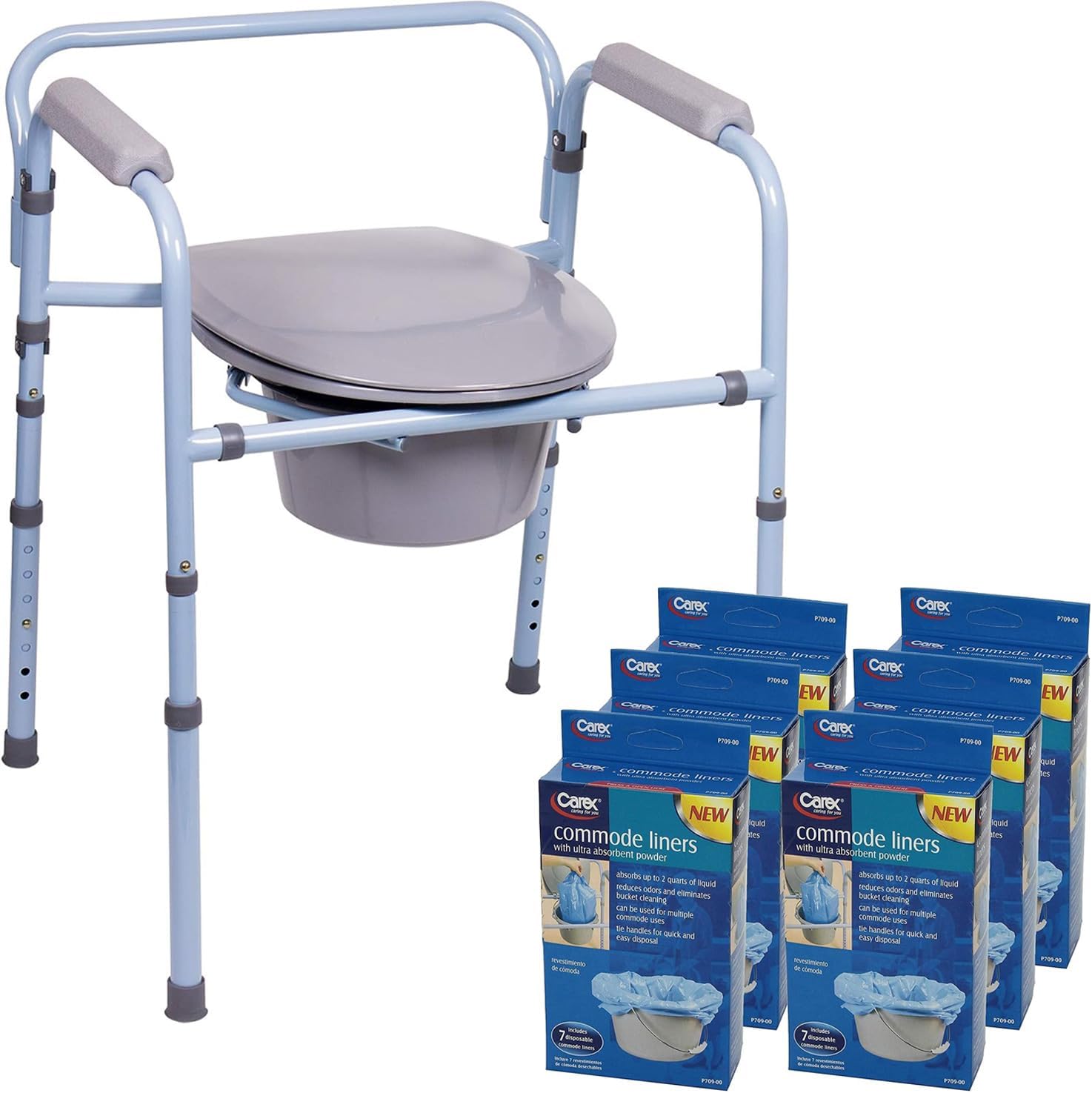 Portable 3-in-1 Bedside Commode - Supports 300lbs