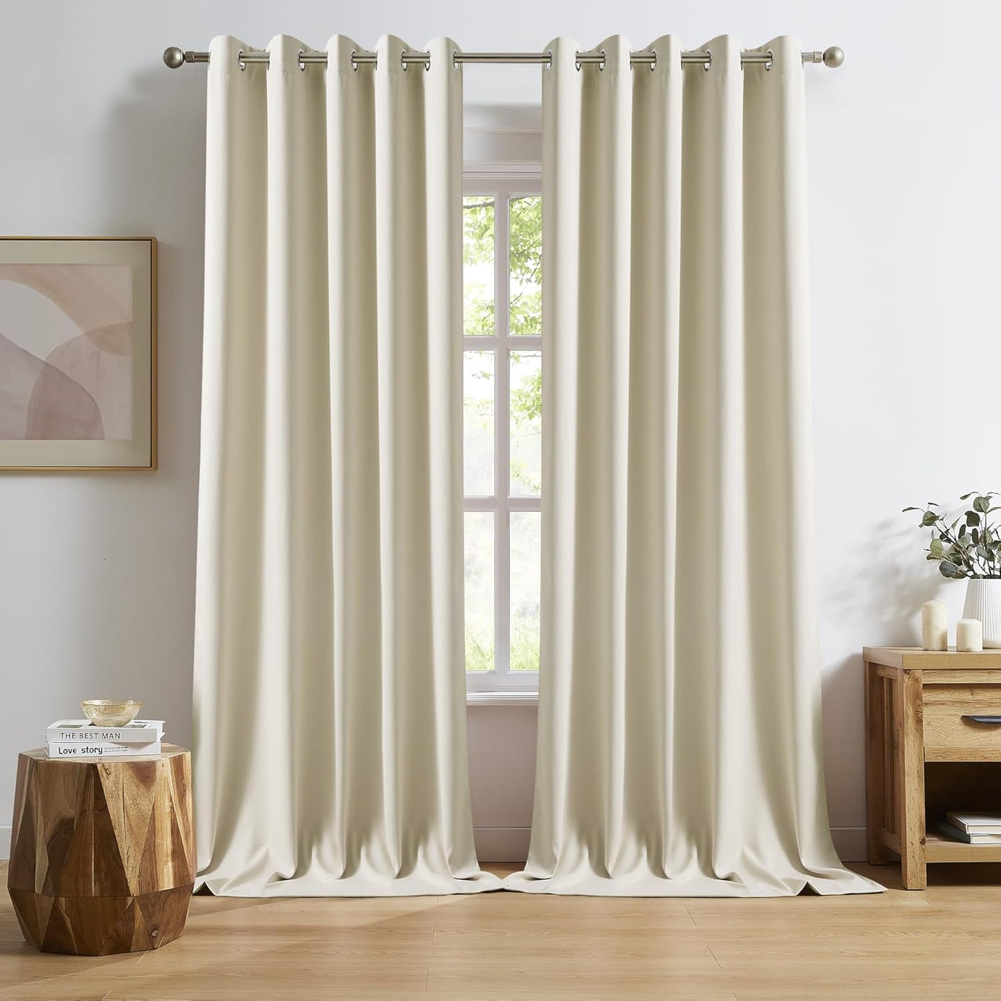 DUALIFE Extra Long Cream Beige 120 Inch Length Curtains for Home