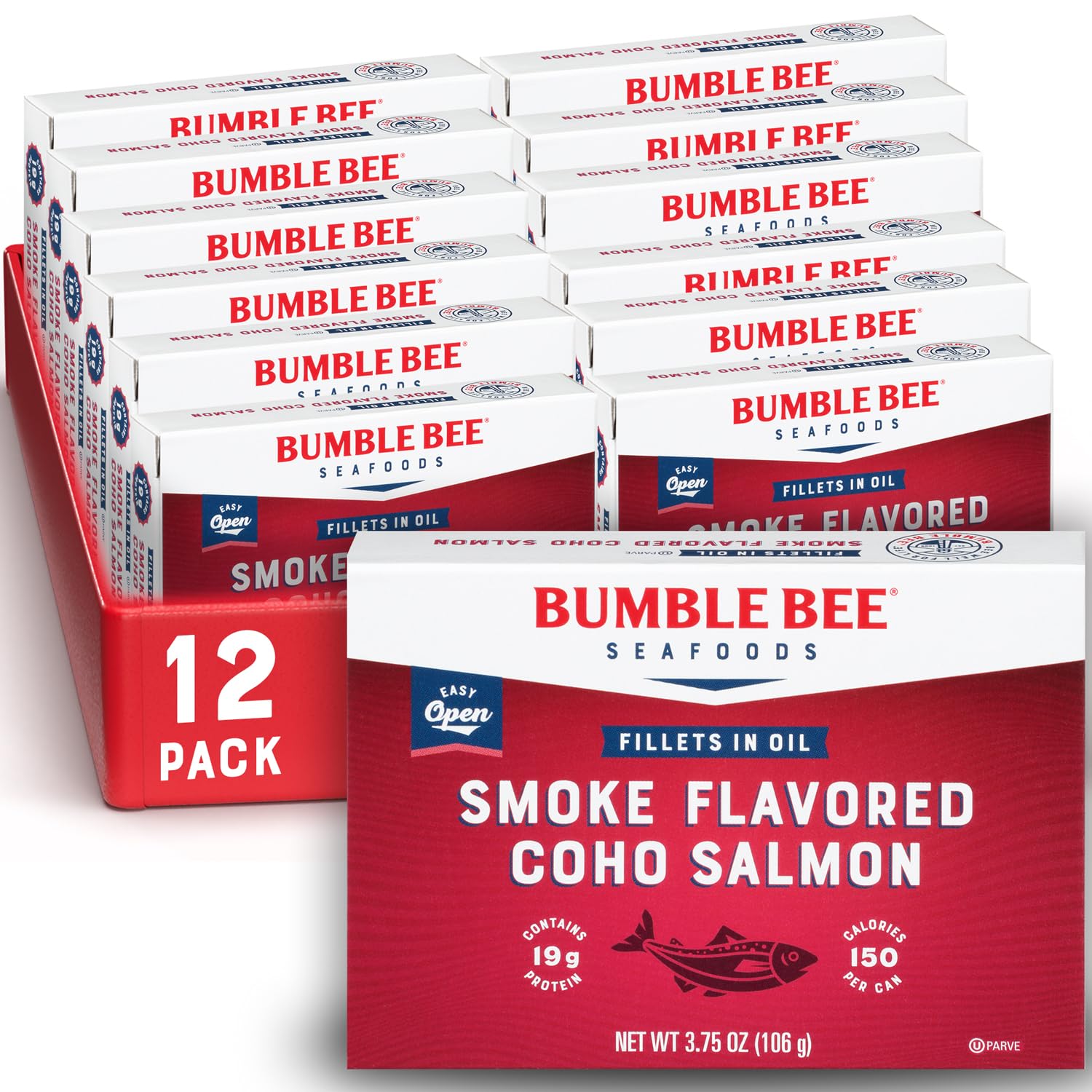 Bumble Bee Smoke Flavored Red Coho Salmon Fillets in Oil, 12 Pack
