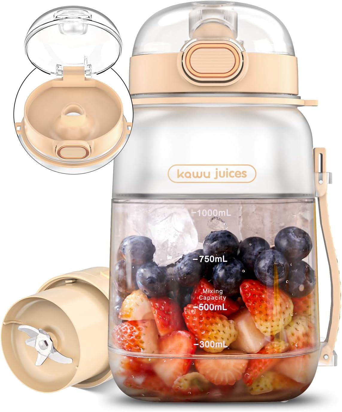 Portable USB-C Blender, 34.1 oz Capacity, Leakproof Lid, No-BPA, Rechargeable Mixer - White