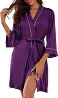 Women Kimono Robe Knee Length Knit Bathrobe - Soft Lightweight