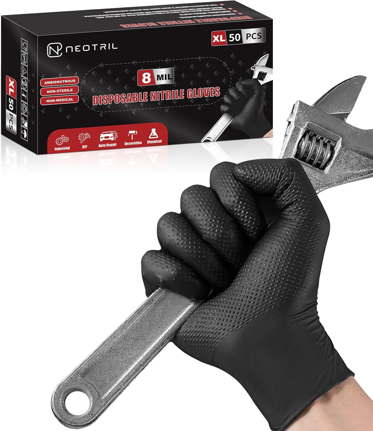 NEOTRIL Heavy Duty Nitrile Gloves - Diamond Grip, Latex Free