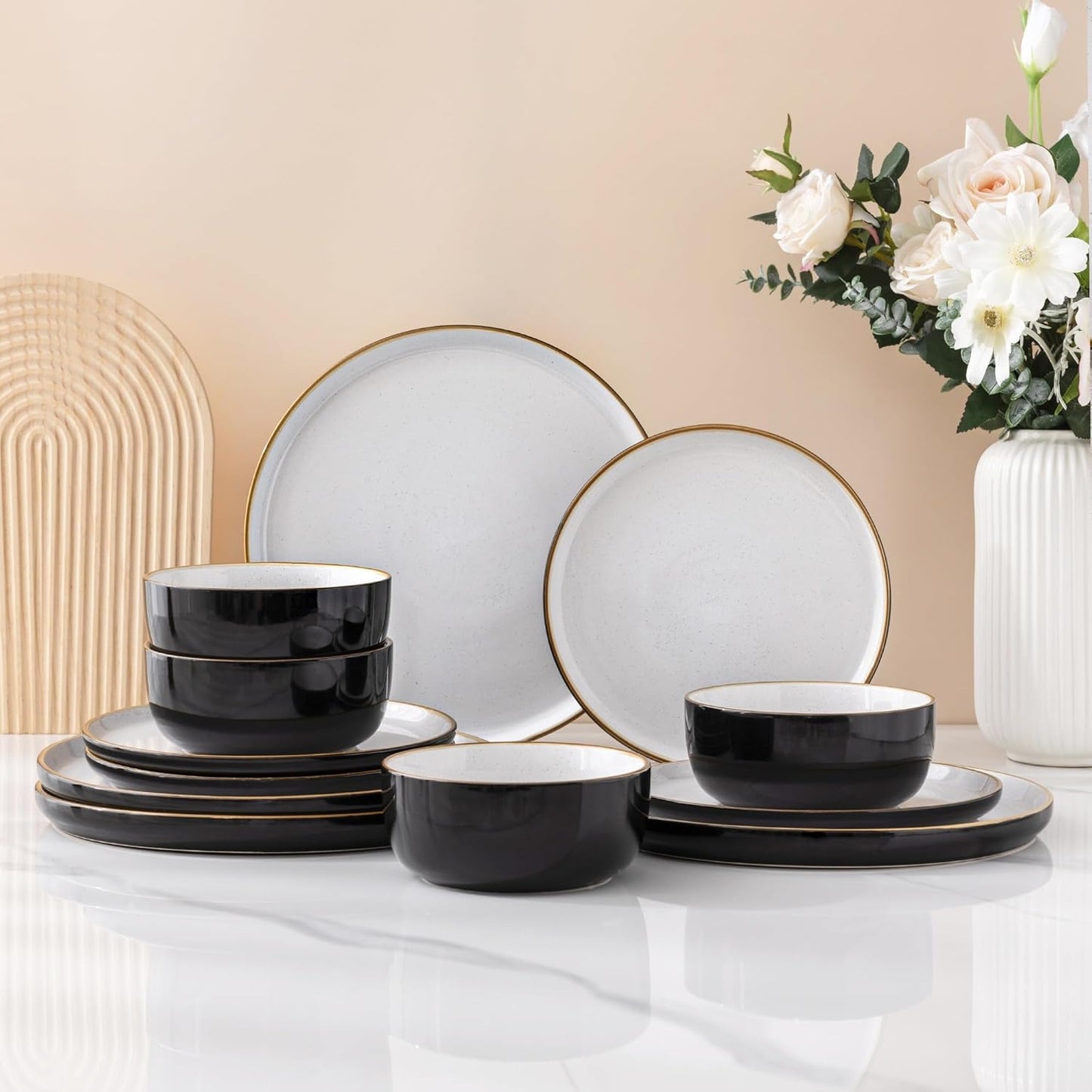 AmorArc Dinnerware Set - 12 Piece Ceramic Plates and Bowls