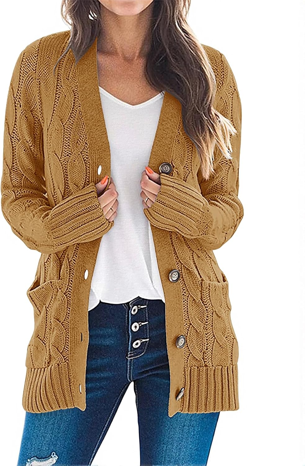 MEROKEETY Women's Long Sleeve Cable Knit Cardigan for Fall