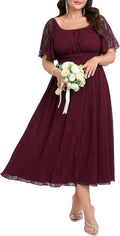Women's Plus Size Lace Square Neck Formal Maxi Dress - Flowy A-Line