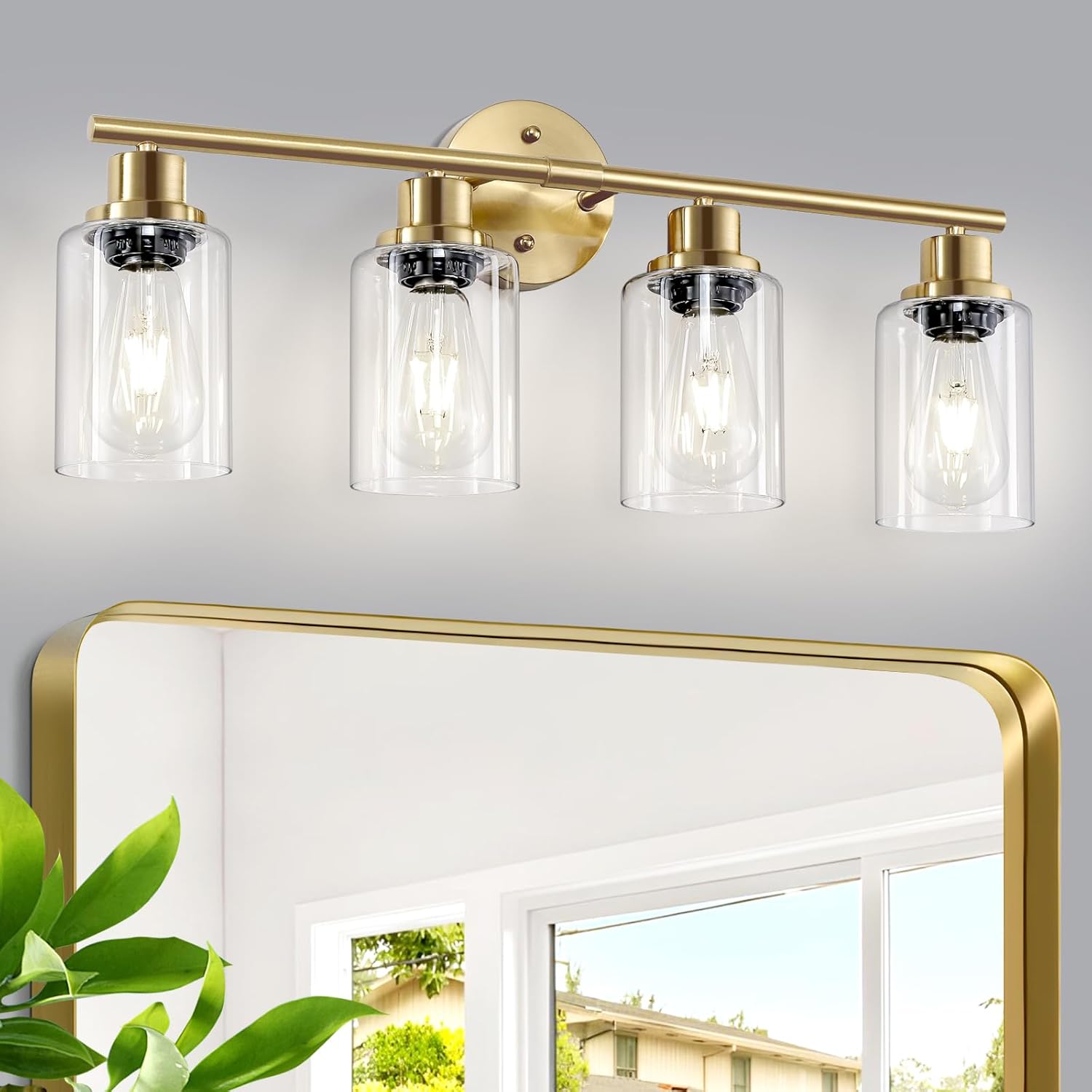 4-Light Gold Bathroom Light Fixtures for Modern Vanity Use