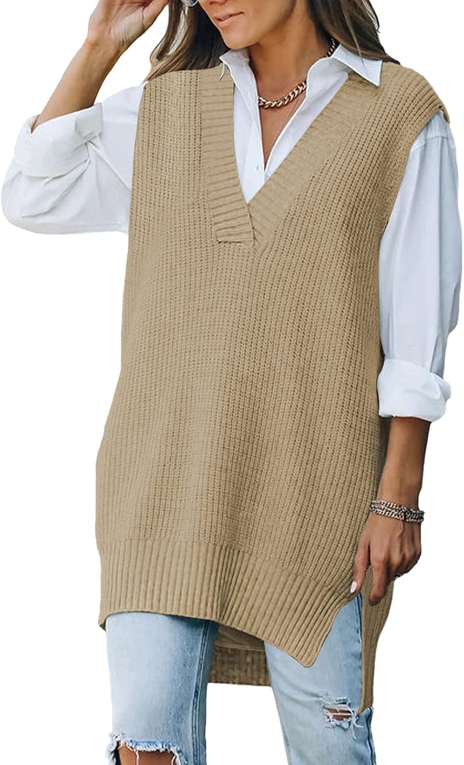 Kisscynest Women's Oversized V Neck Knitted Sweater Vest Review
