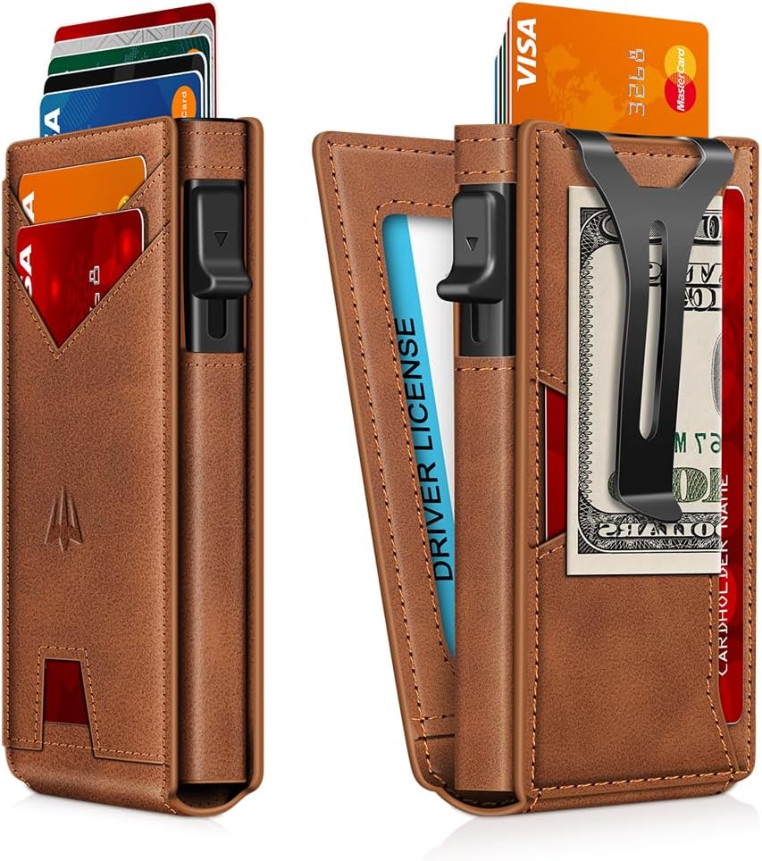 Slim Minimalist Wallet for Men with RFID Blocking & Money Clip
