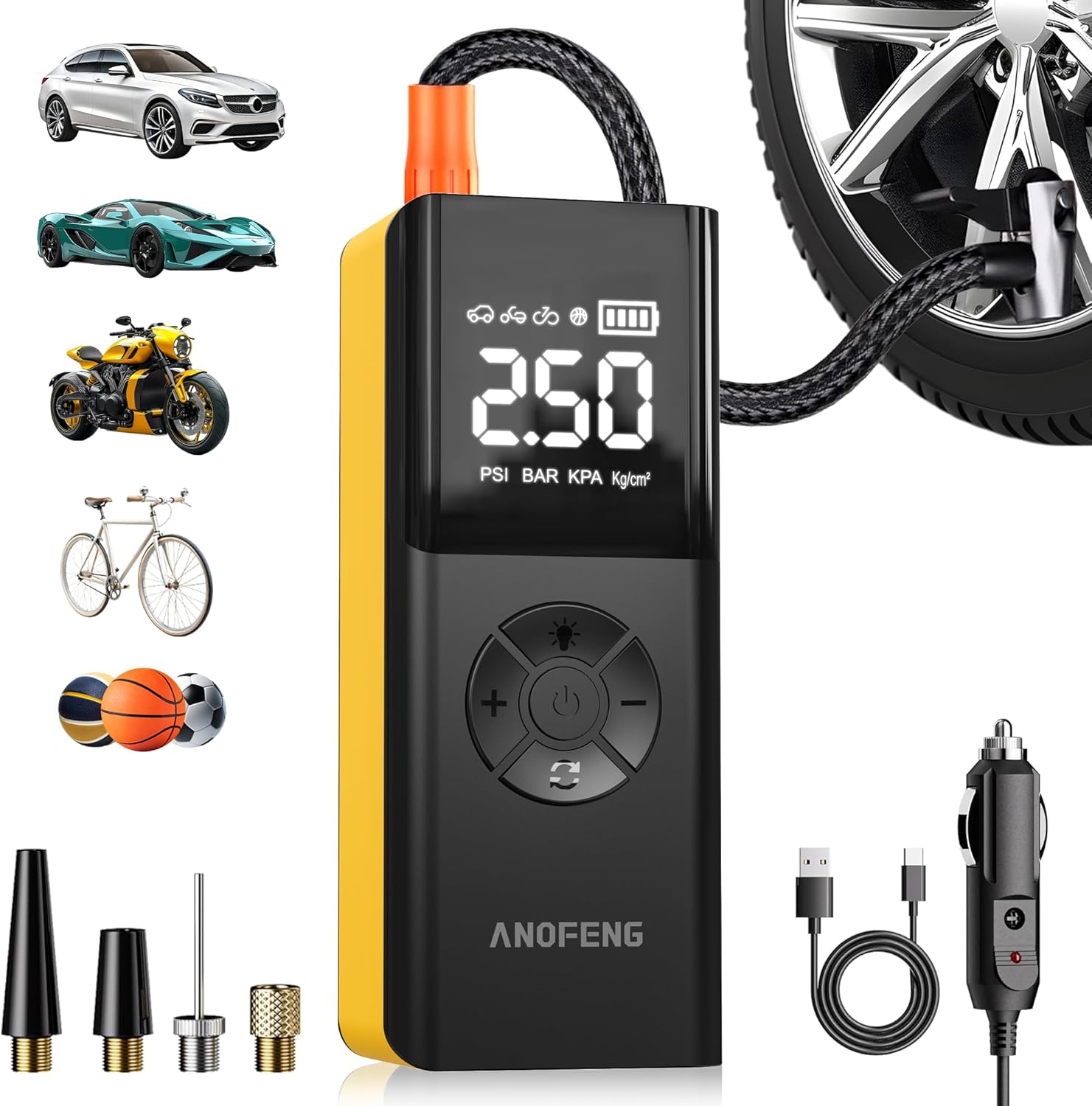 ANOFENG Cordless Tire Inflator - Portable & Powerful 150PSI Pump