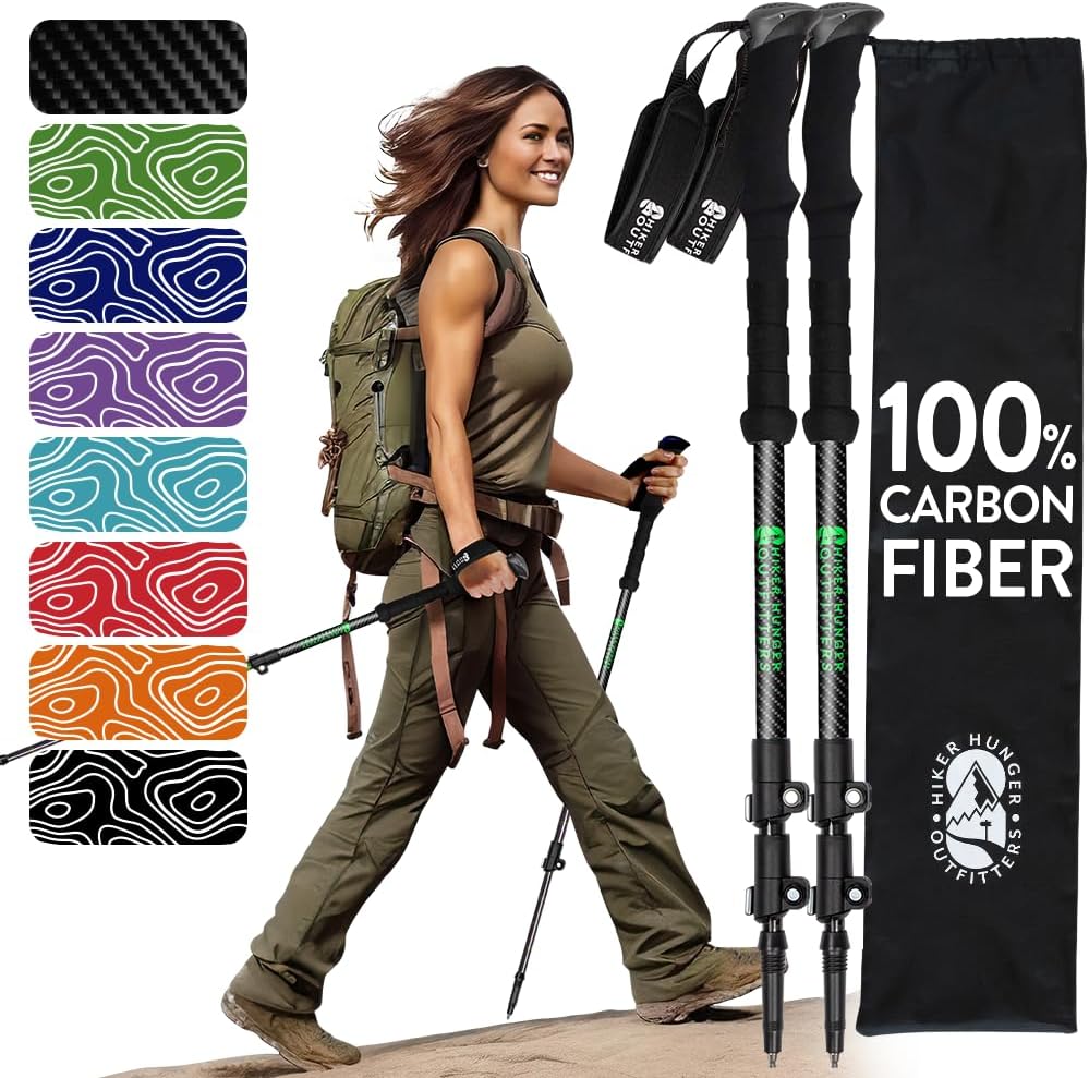 100% Carbon Fiber Trekking Poles - Lightweight Hiking Gear