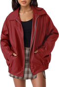 AUTOMET Women's Oversized Faux Leather Jacket - Fall Motorcycle Style