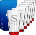 Personalized Beer Glasses Set of 6 Red 16oz Pint Glasses for Men