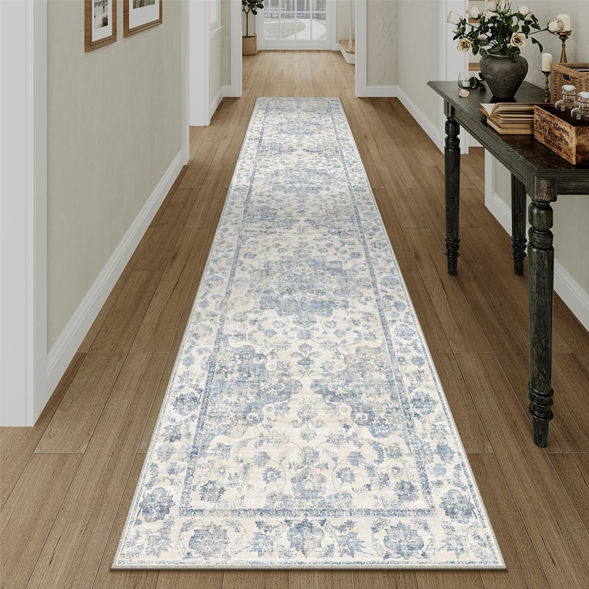 3x12 Washable Neutral Runner Rug for Kitchen and Hallway