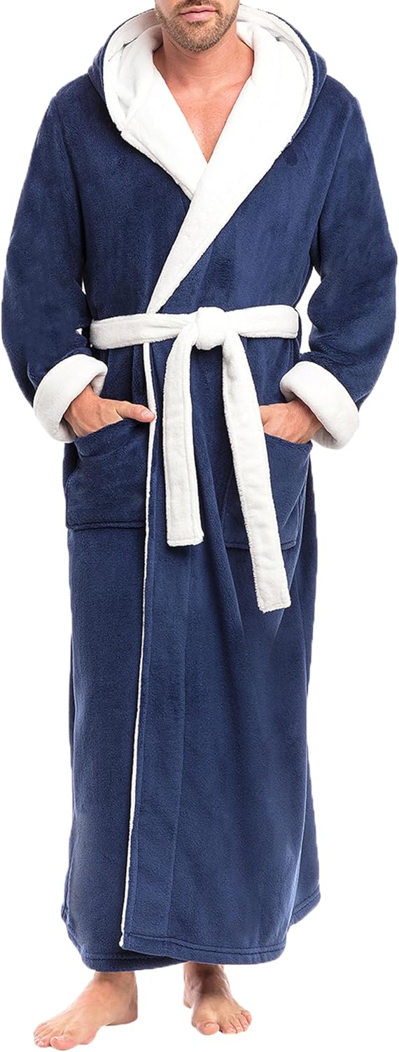 Plush Fleece Hooded Mens Bathrobe for Ultimate Comfort