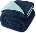 Reversible King Size Sherpa Fleece Blanket Navy/Light Blue - Plush