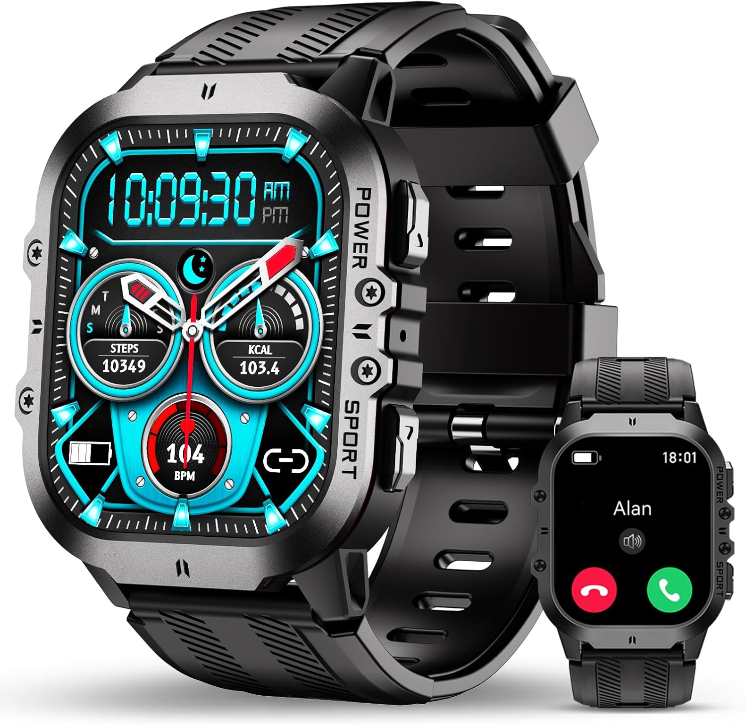 Rugged Smart Watch - Bluetooth Call, 100+ Sports Modes