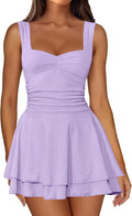 IWD Square Neck Sleeveless Mini Dress - Flattering Ruched A-Line