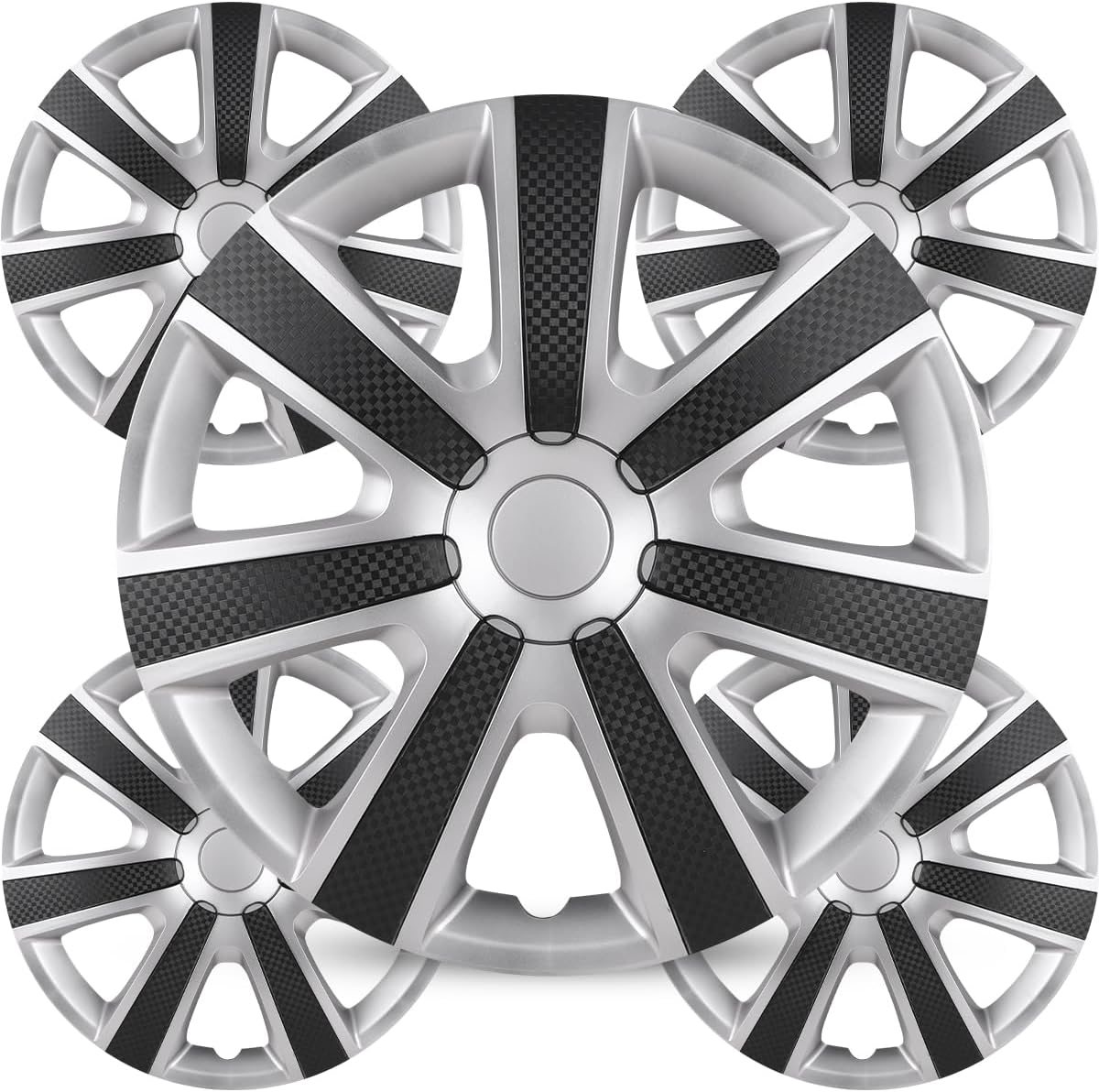 Universal 14 Inch Hubcaps for Cars, Trucks & SUVs - Silver & Black
