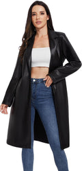 Fahsyee Women's Leather Trench Coat Plus Size - Vegan Moto Style