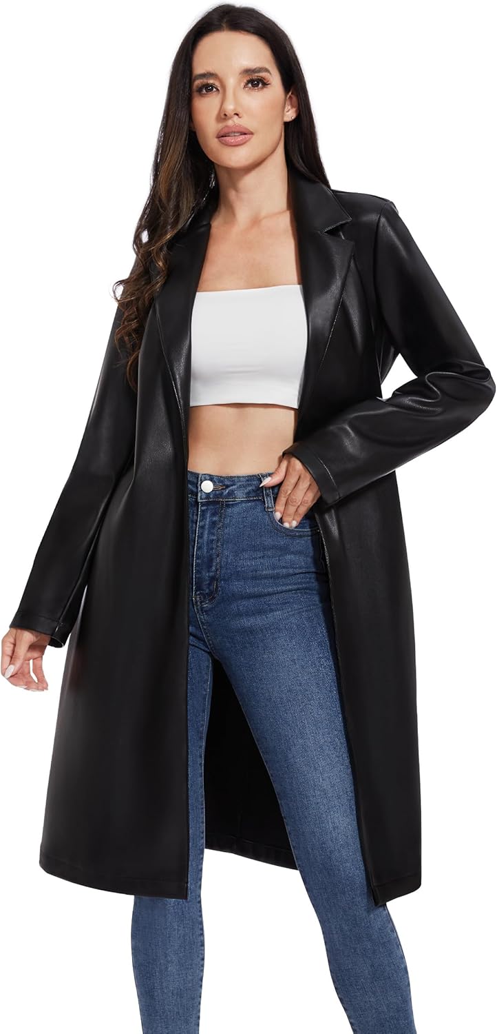 Fahsyee Women's Leather Trench Coat for Stylish Versatility