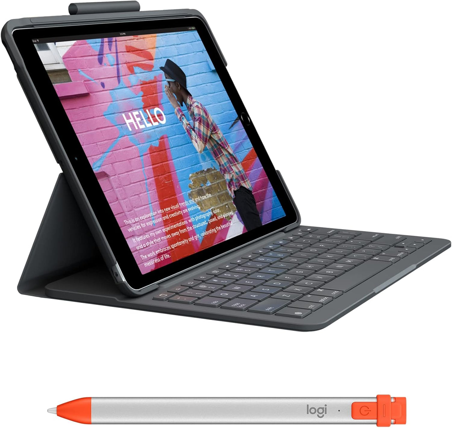 Logitech Slim Folio Keyboard Case and Crayon Orange Pencil