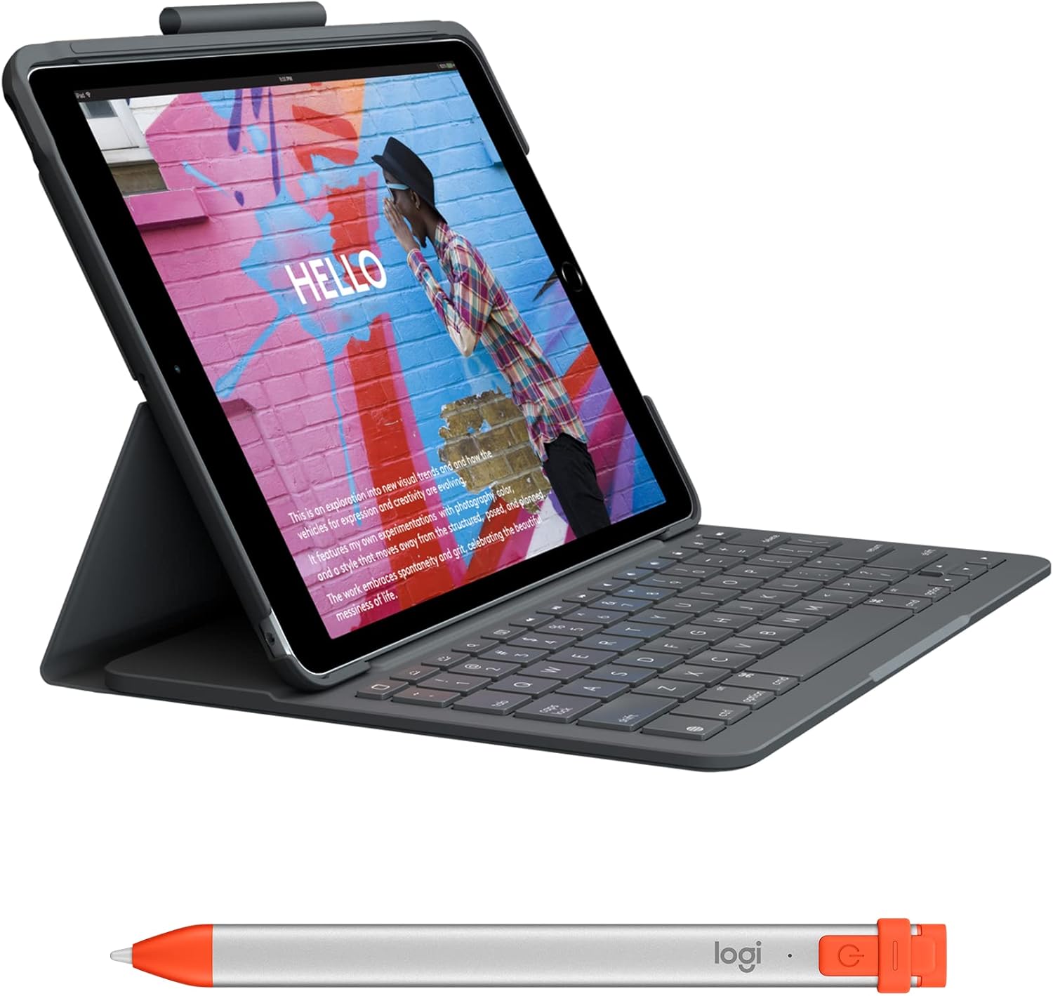 Logitech Slim Folio Keyboard Case and Crayon Orange Pencil