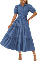Womens Summer Maxi Dress Button Down Tiered Midi - Flowy Fit