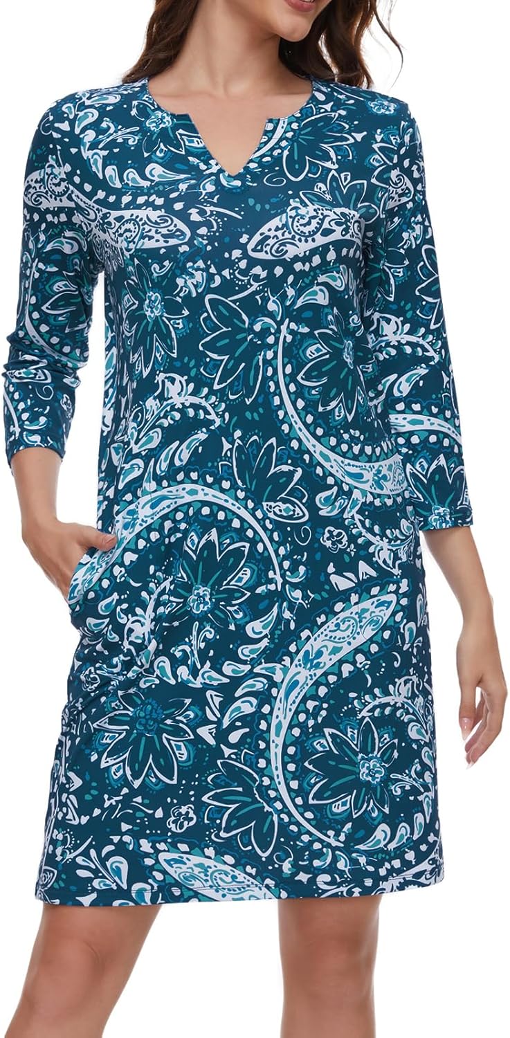 Lightbare Womens 3/4 Sleeve Dress with Pockets for Outdoors