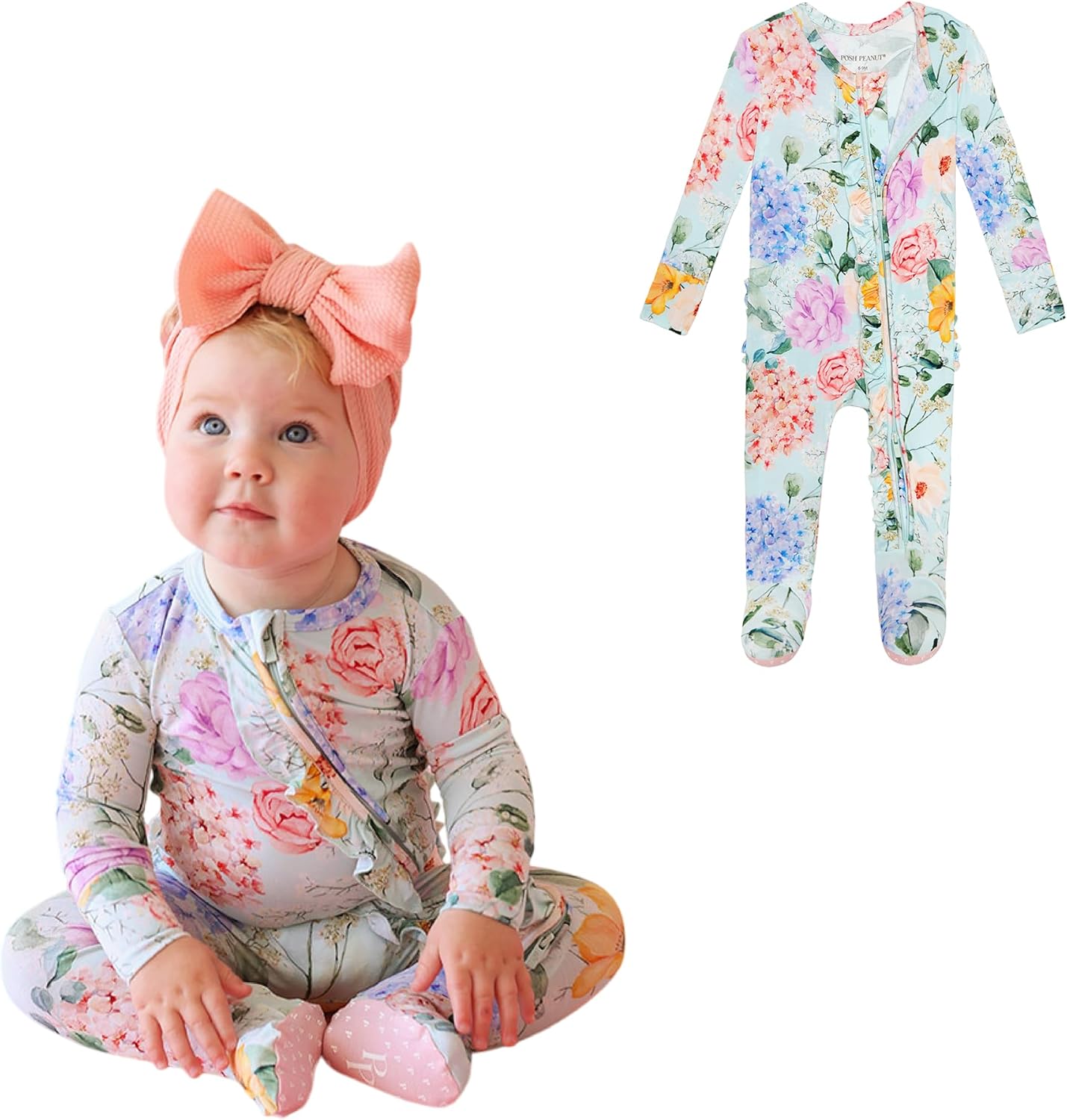 Posh Peanut Footie Pajamas for Baby Girls with Ruffle Trim