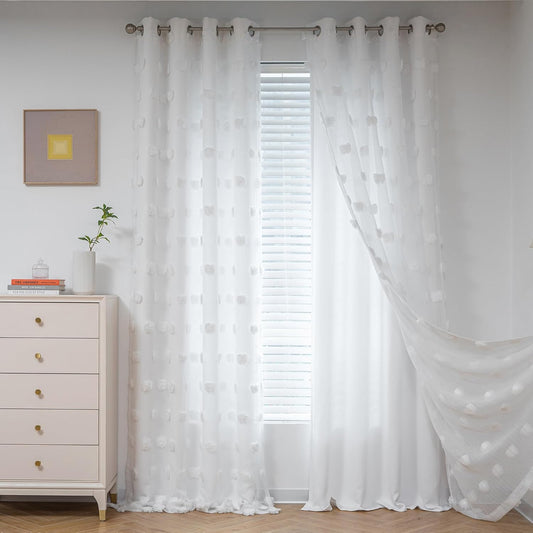 MYSKY HOME Kids Curtains for Girls Bedroom with Pom Pom Design