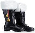Santa Boots Wide Calf Combat Boots with White Plush Cuffs - Festive in